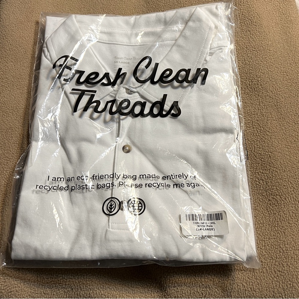 NWT Fresh Clean Threads Polo Short Sleeves with Collar White 3XL
